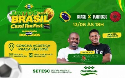 Imagem da notícia É hoje! Cassi Fan Fest terá transmissão de Brasil x Marrocos e show gratuito em Cassilândia
